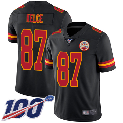 Men Kansas City Chiefs #87 Kelce Travis Limited Black Rush Vapor Untouchable 100th Season Football Nike NFL Jersey